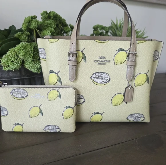 Coach Mollie Tote/Crossbody Lemon Print Coated Canvas With        Wristlet-NWT - Picture 2 of 16